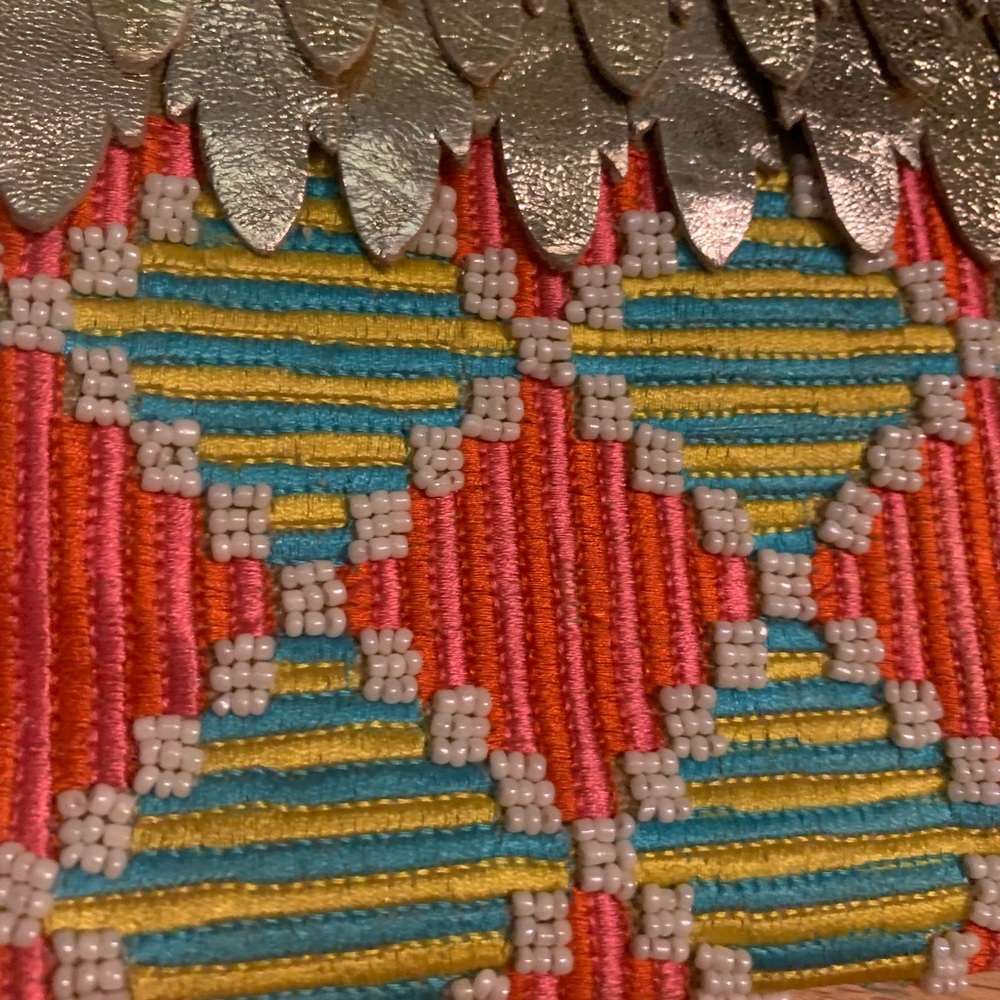 NWOT Anthropologie padded clutch with leather and beading - Picture 3 of 9